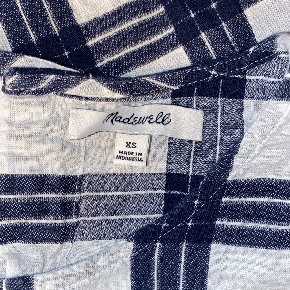 Madewell Blue Plaid Tie Front Buttons Down Blouse Top - Picture 6 of 12